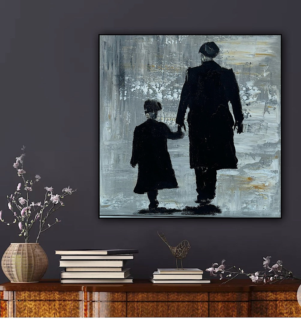Figurative Modern Abstract contrmporary oil Painting On Canvas 40x40cm Tommy and Charlie Shelby