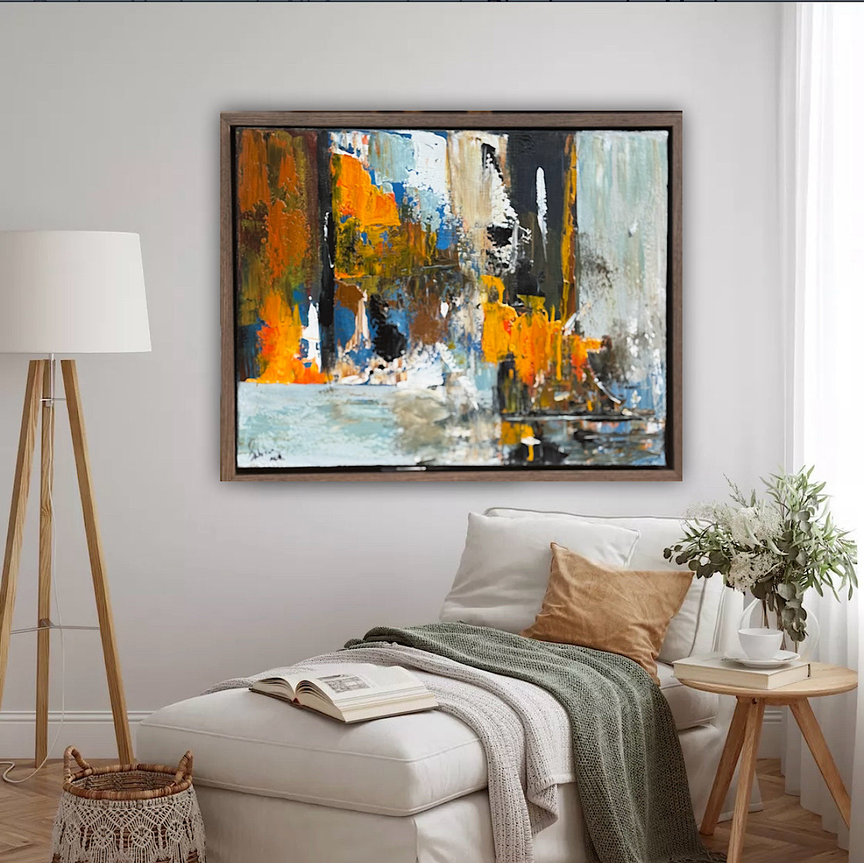 Framed Original Abstract contemporary Oil Painting On Canvas 60x50cm London Dusk Oka