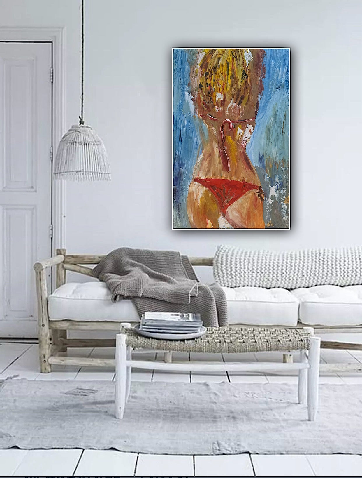 Contemporary Abstract Original Oil Painting On 90 x 60cm Canvas Girl in Red Bikini Nude collection