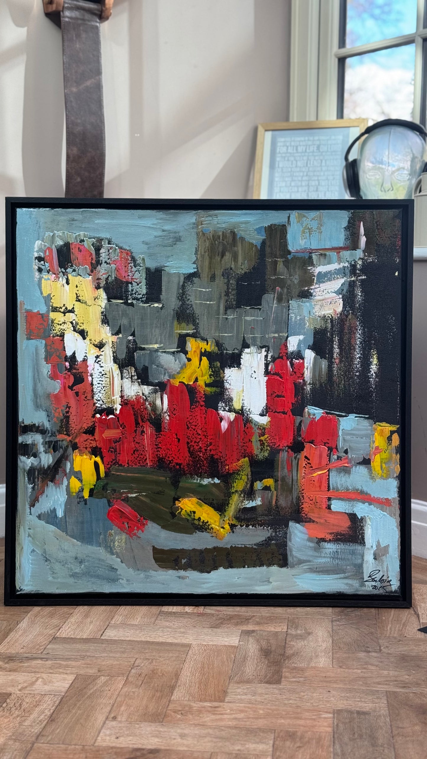 Framed in black Oka Contemporary Abstract Original Oil Painting on 70 x 70cm canvas Rome cityscape