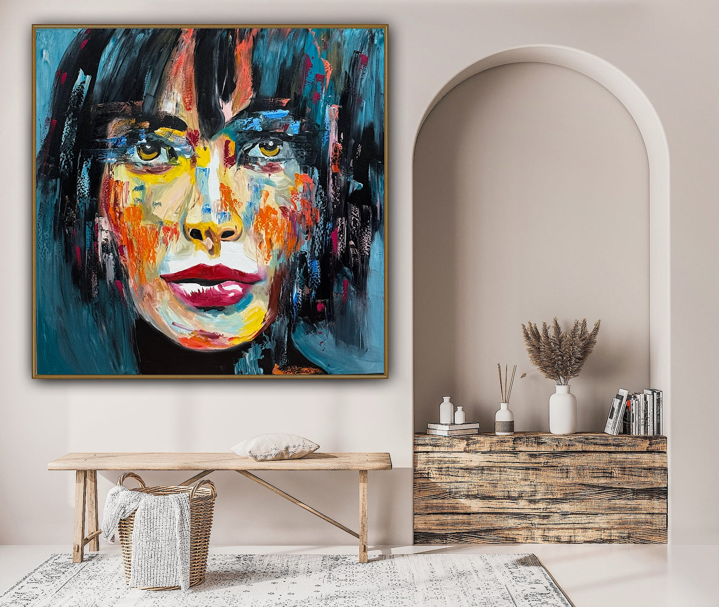 Richter Style Abstract Original Oil Painting On 100 x 100cm canvas Beauty Shades of Tranquility portrait