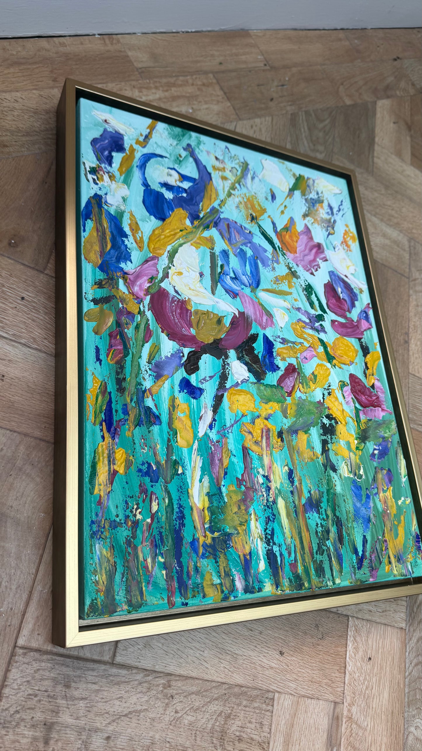 Framed in gold Textured Original Abstract Oil Painting On Canvas 50 x 40cm Eden Gardens