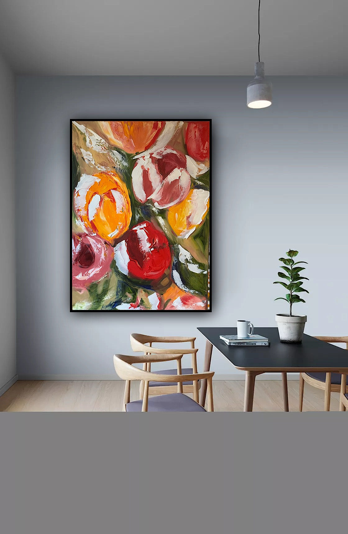 Renoir Style Original Floral Abstract Oil Painting On 70x50cm Canvas Tulips study