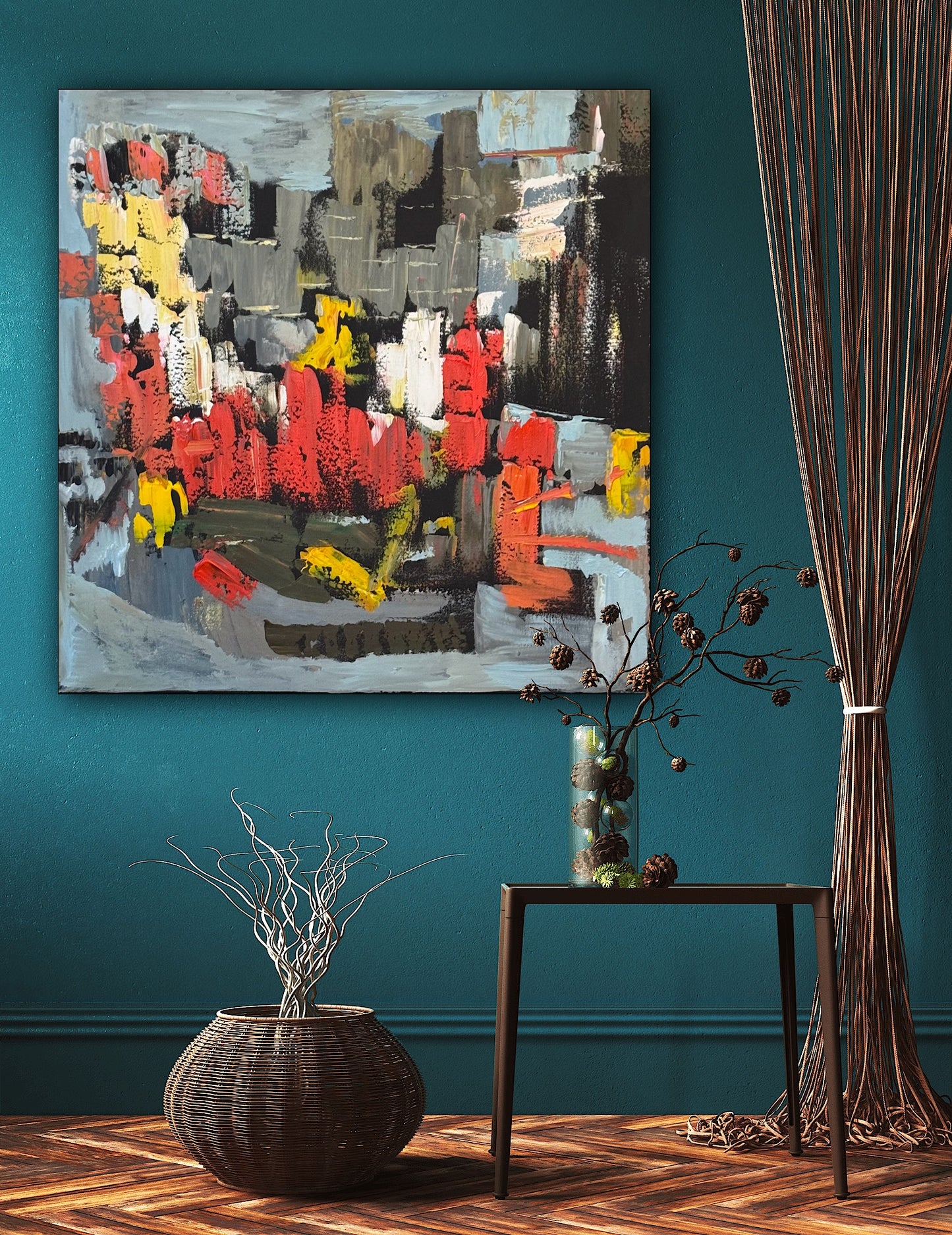 Framed in black Oka Contemporary Abstract Original Oil Painting on 70 x 70cm canvas Rome cityscape