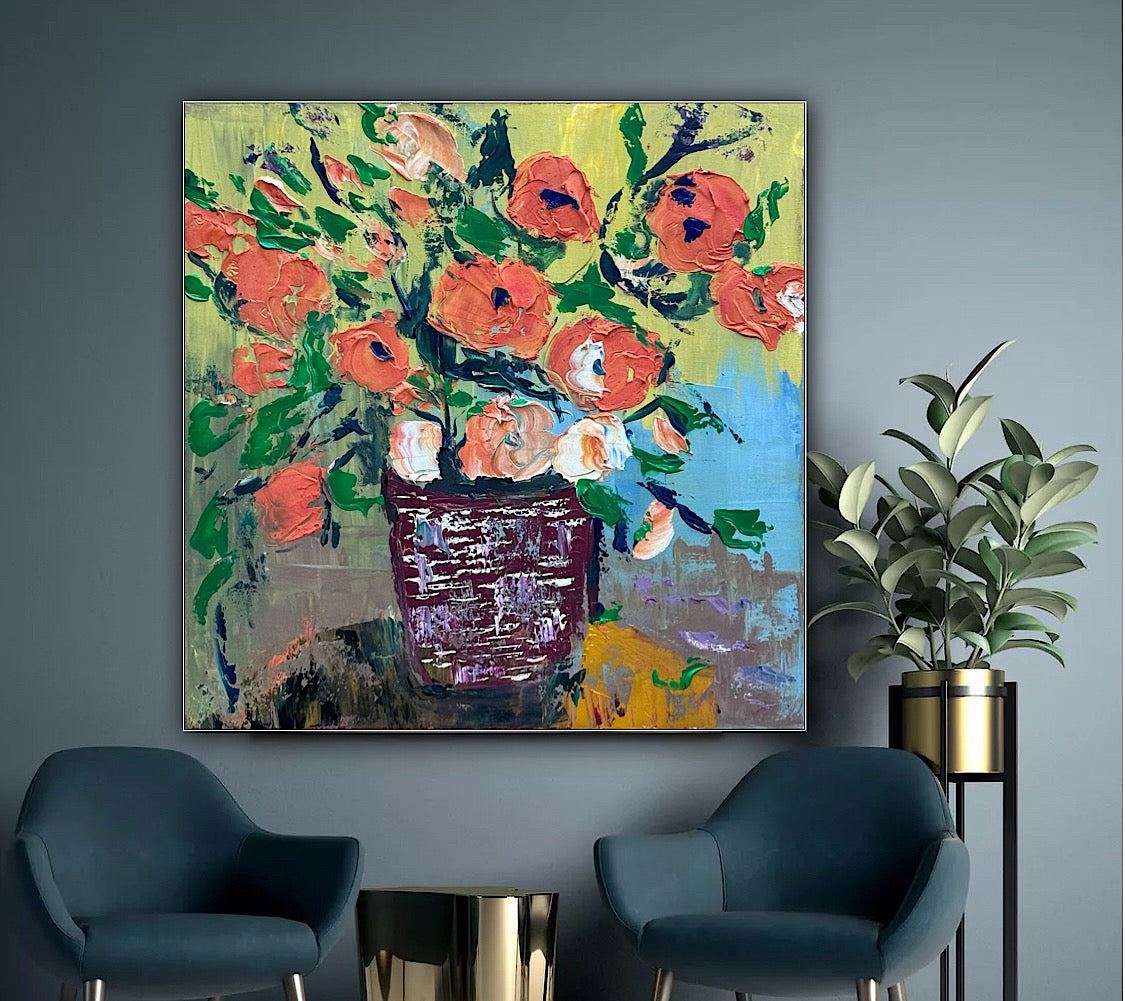 Oka Contemporary Abstract Original Oil Painting 60 x 60cm textured Whispers of Flowers