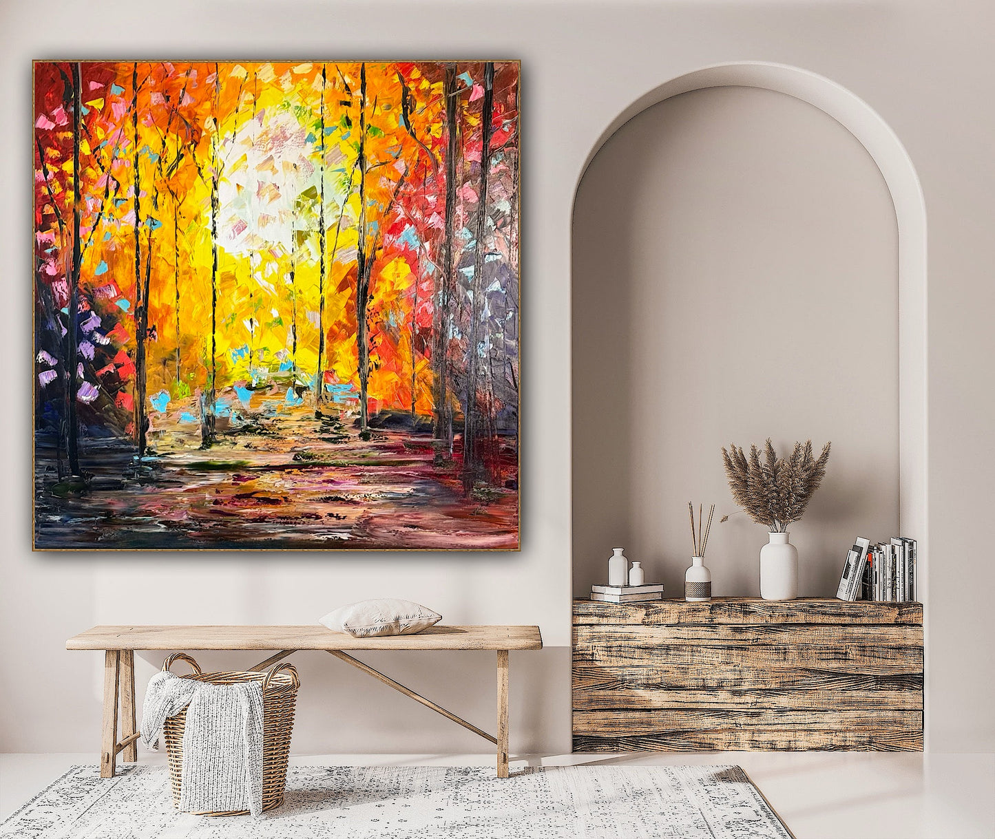 Richter Original Abstract Oil Painting 100x100cm On 1.6cm Canvas Autumn Forest