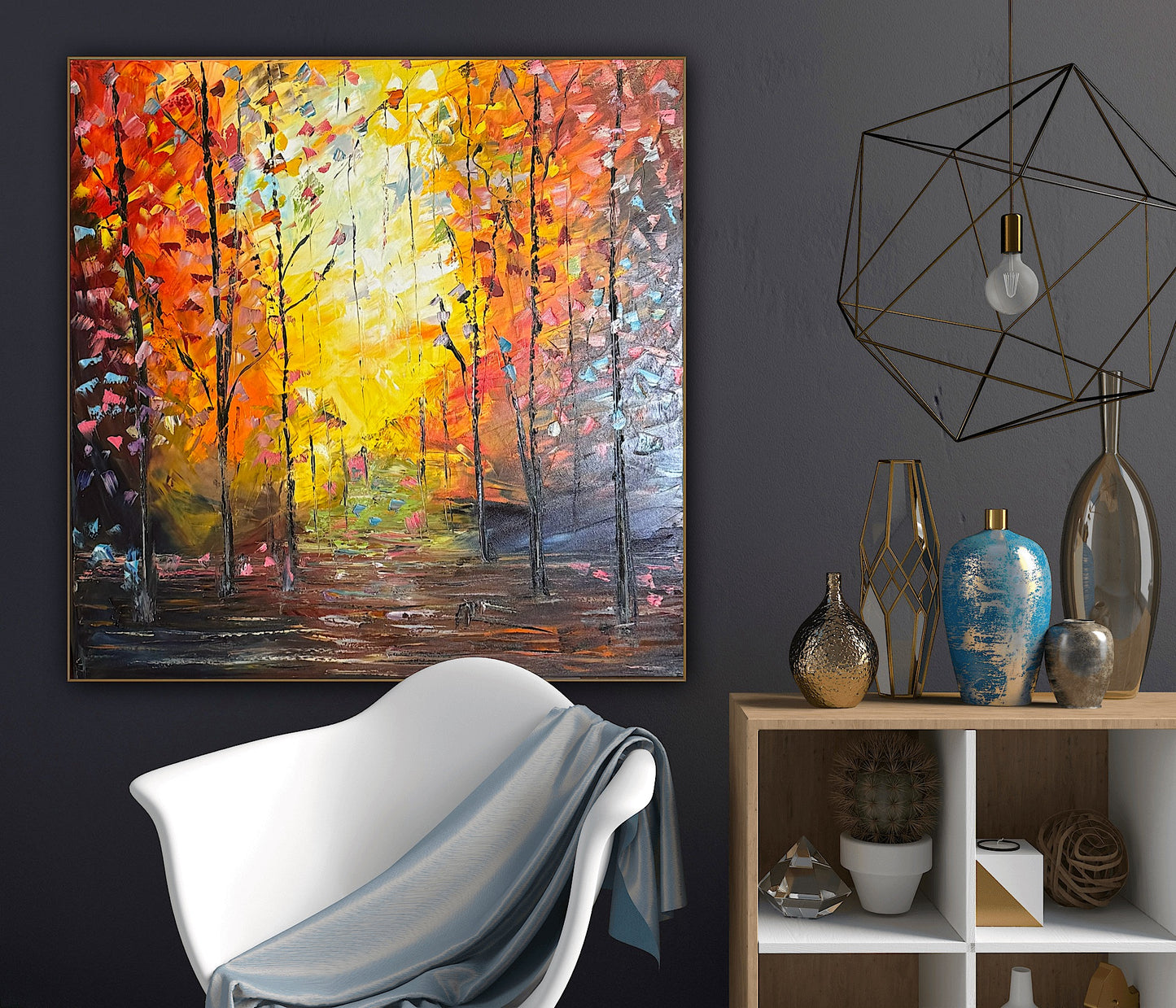 Oka Contemporary Abstract Original Oil Painting 100 x100cm Autumn Forest floral