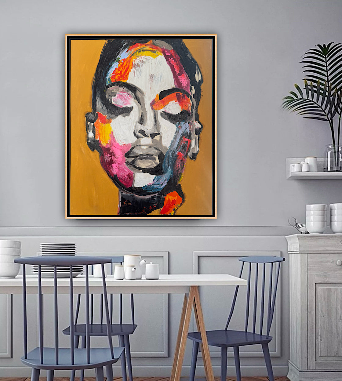 Framed in solid oak frame Original Abstract Oil Painting On Canvas 75x60cm ‘The strong woman’ Oka portrait