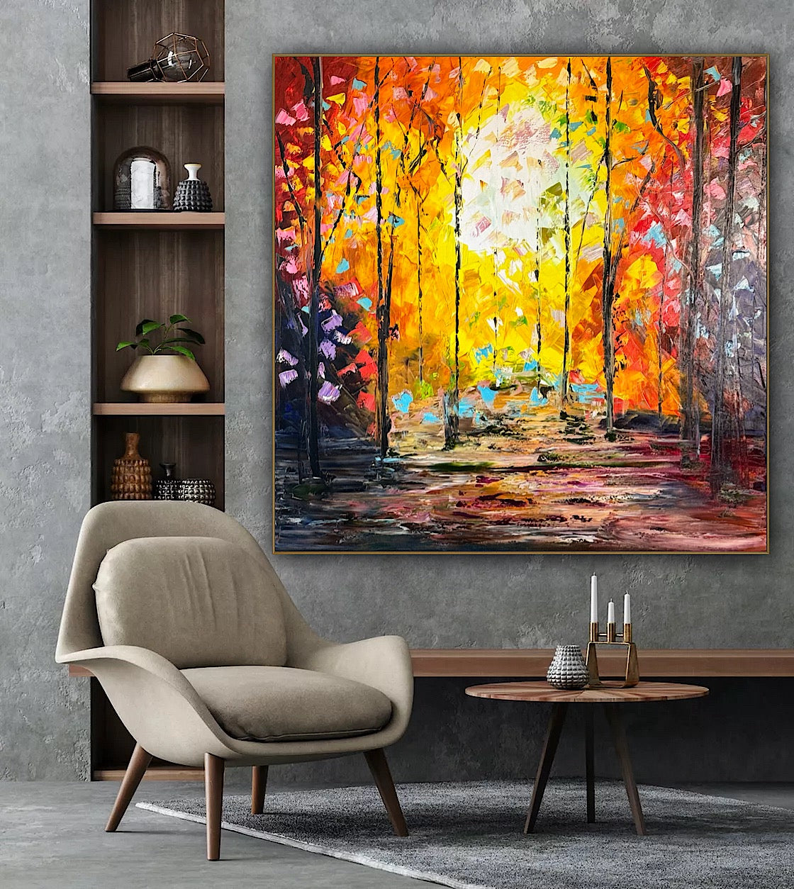 Richter Original Abstract Oil Painting 100x100cm On 1.6cm Canvas Autumn Forest