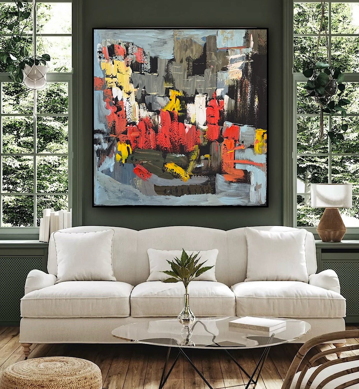 Framed in black Oka Contemporary Abstract Original Oil Painting on 70 x 70cm canvas Rome cityscape