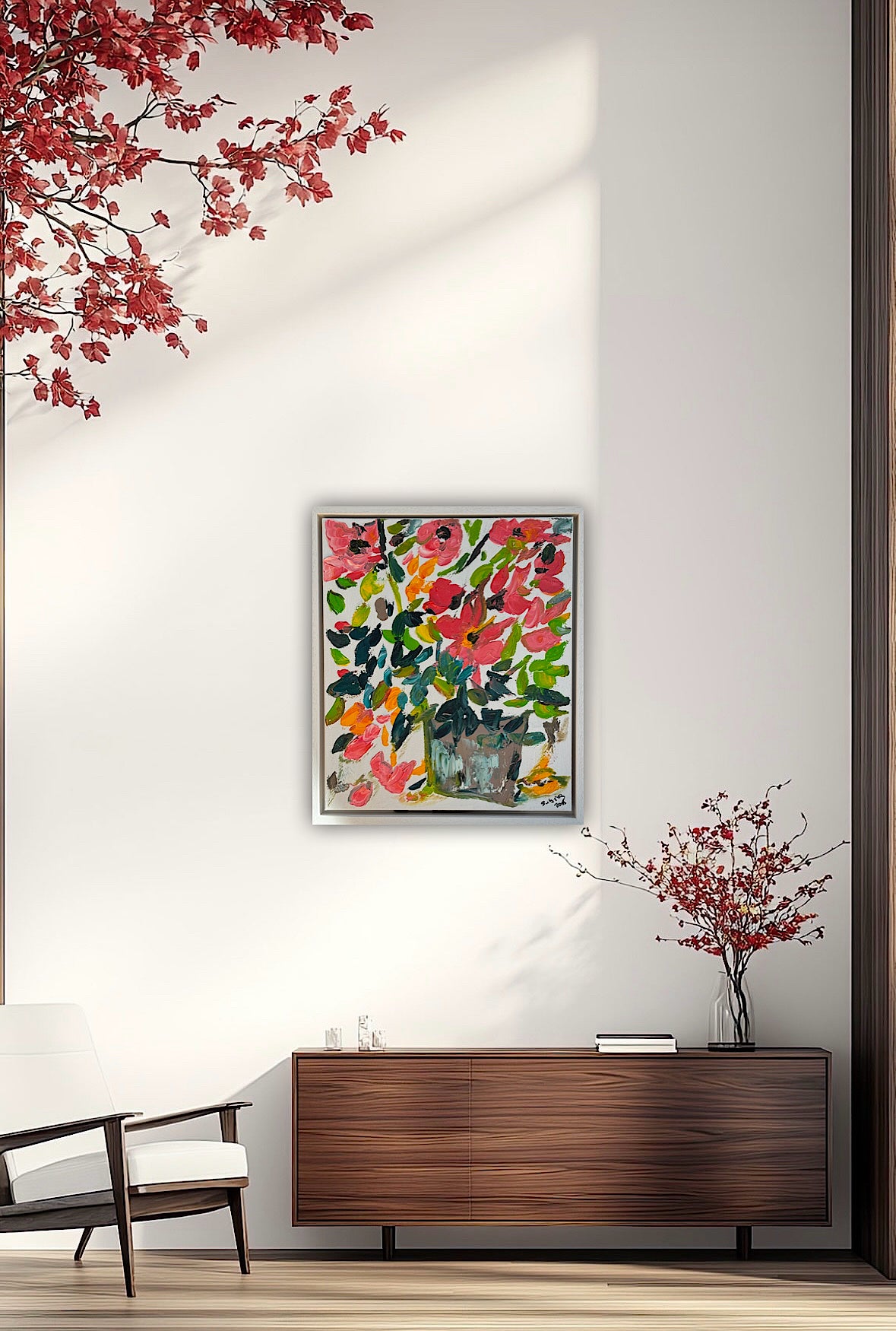 Framed Original Abstract contemporary Oil Painting On Canvas 45x40cm Floral dream textured Oka