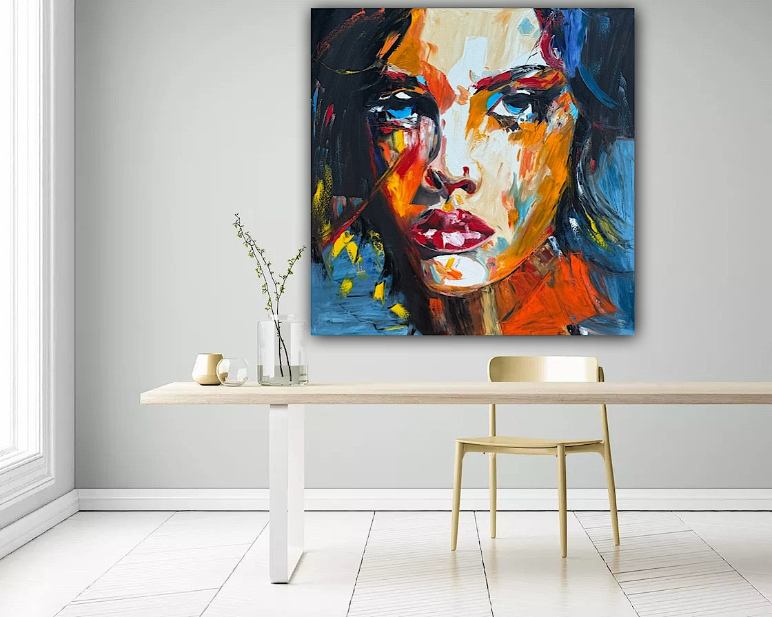 Richter Style Abstract Original Oil Painting On 100 x 100cm canvas Serenity in her eyes portrait