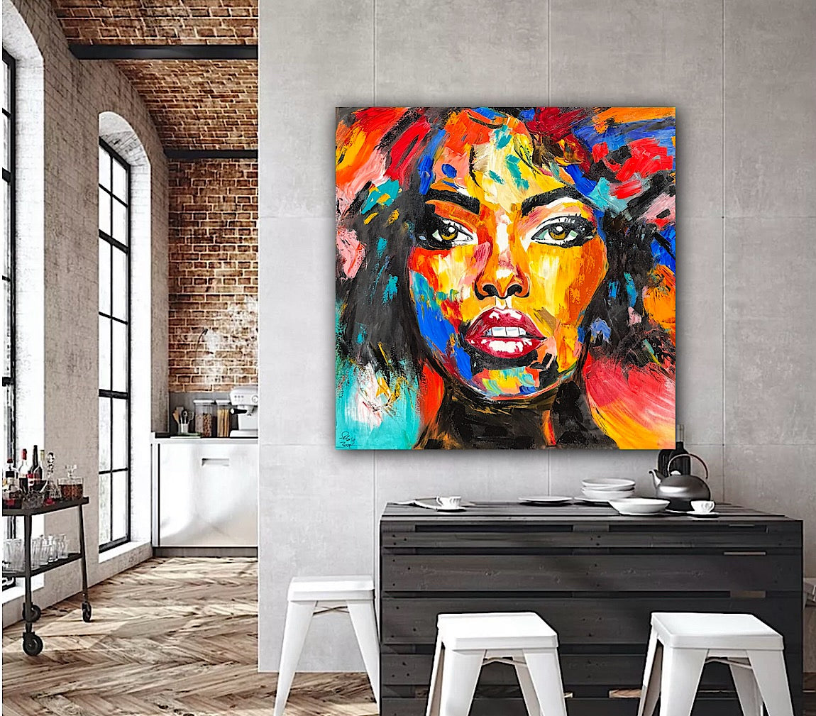 Richter Style Abstract Original Oil Painting On 100 x 100cm canvas Beauty Hazel eyes woman portrait