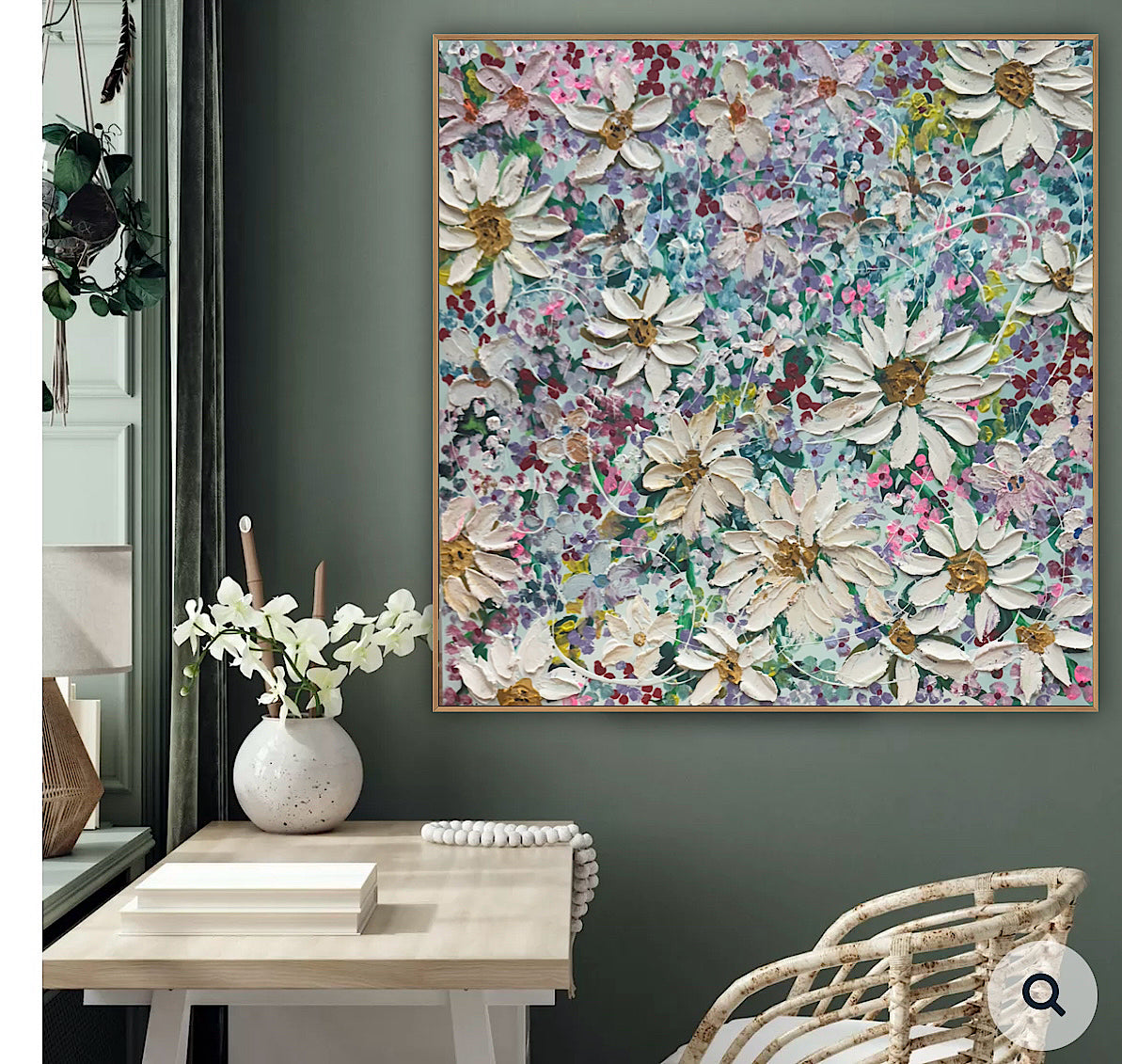 Original Abstract Oil Painting On deep edge Canvas 80x80cm Summer Flowers and more Flowers Textured