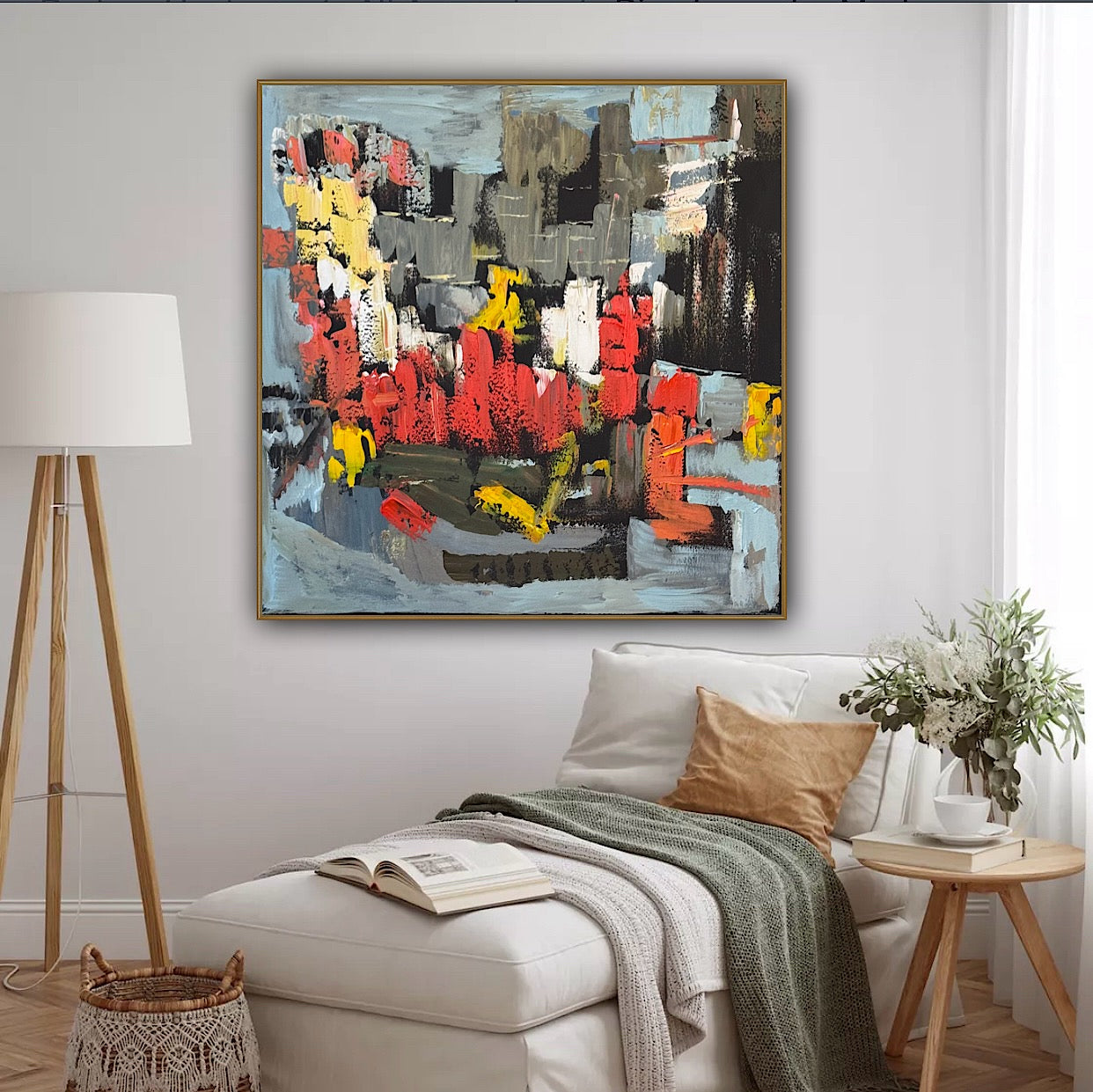 Framed in black Oka Contemporary Abstract Original Oil Painting on 70 x 70cm canvas Rome cityscape