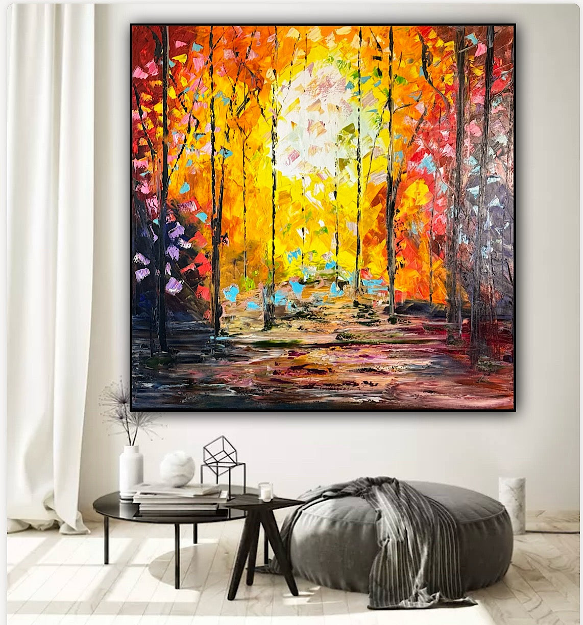 Richter Original Abstract Oil Painting 100x100cm On 1.6cm Canvas Autumn Forest