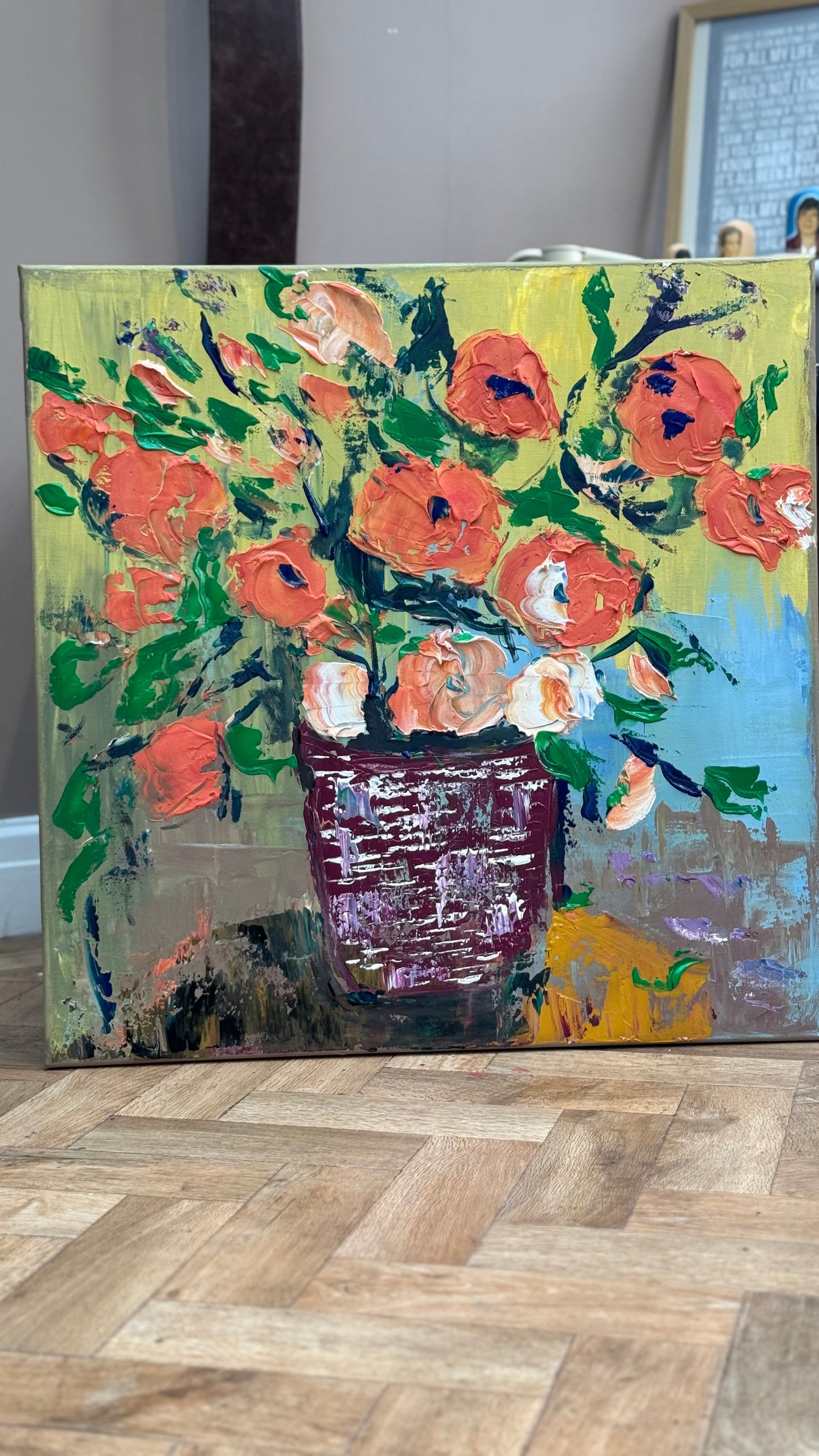 Oka Contemporary Abstract Original Oil Painting 60 x 60cm textured Whispers of Flowers