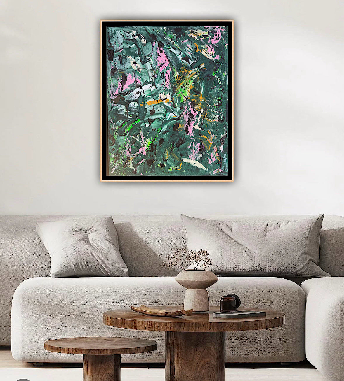 Framed in oak Original Abstract contemporary Oil Painting On Canvas 40x33cm Orchard II Oka