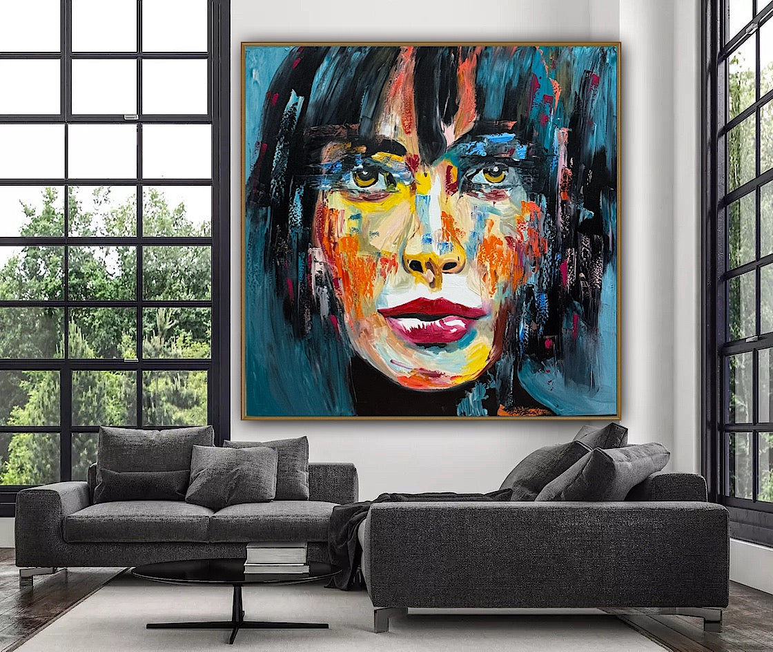Richter Style Abstract Original Oil Painting On 100 x 100cm canvas Beauty Shades of Tranquility portrait