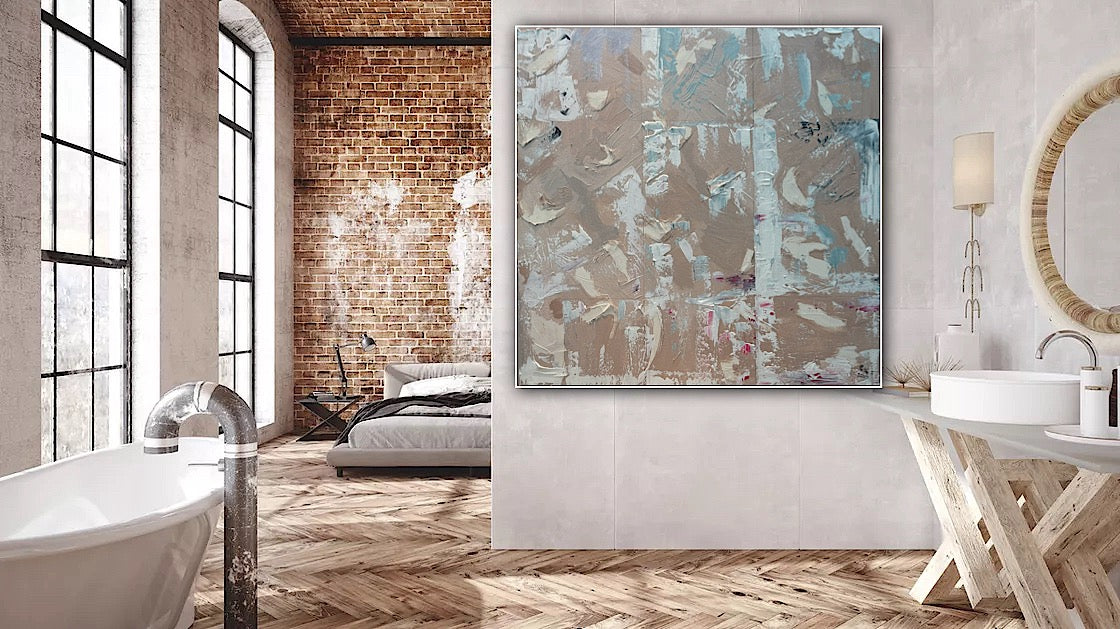 Oka Contemporary Abstract Original Oil Painting 80 x 80cm textured Mountains