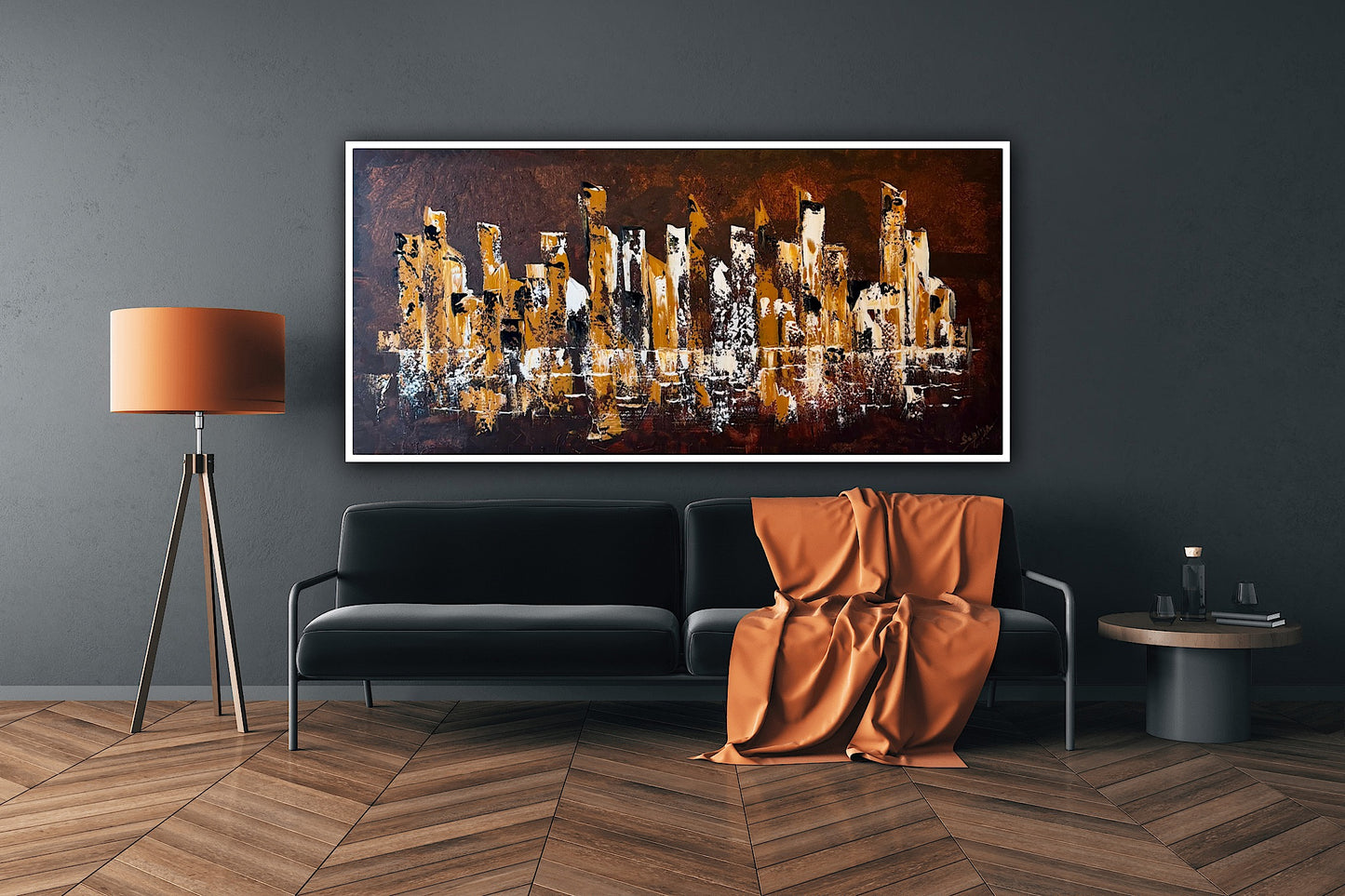 Richter Original Abstract Oil Painting On Canvas 60x120cm Cityscape escape New York