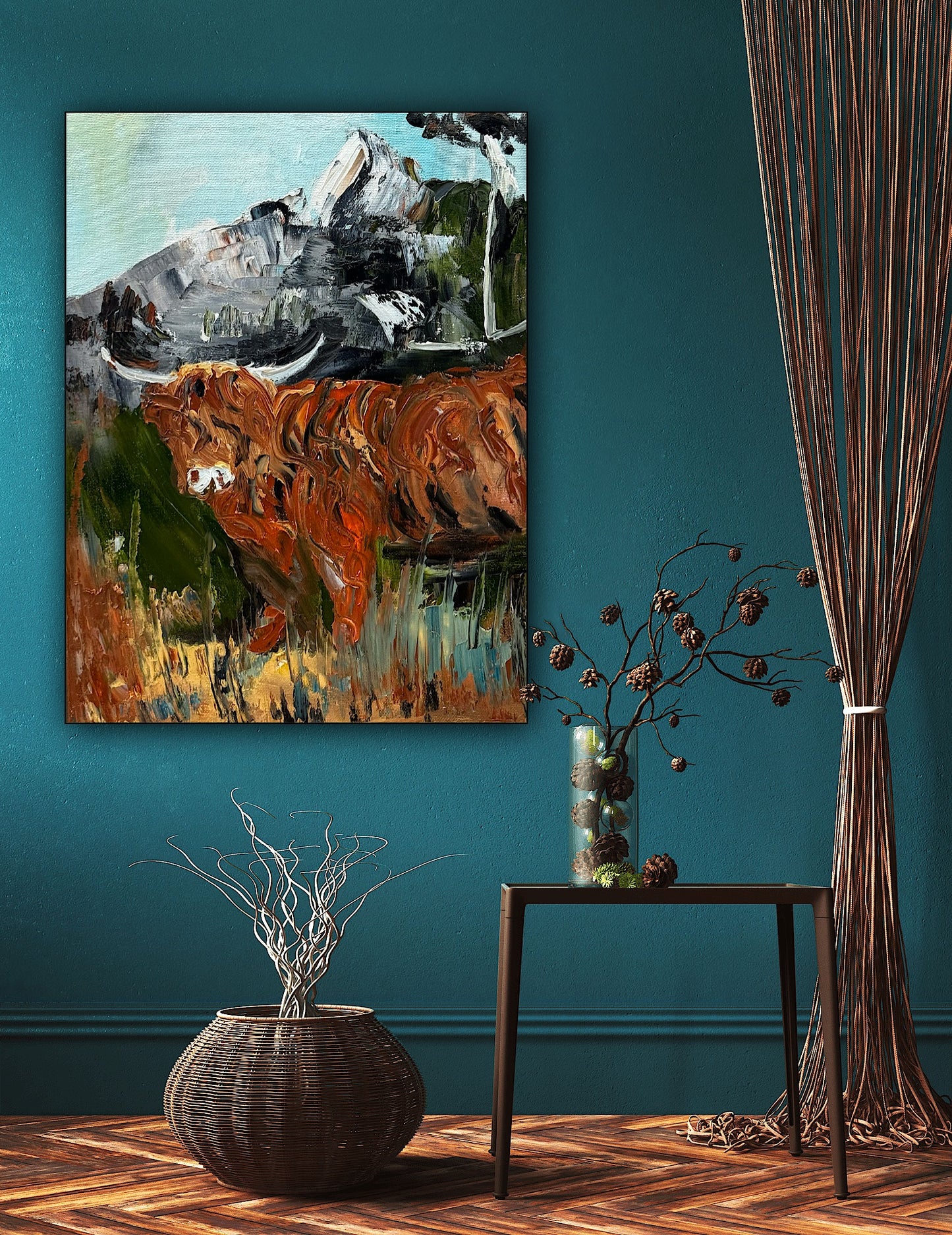 Abstract Original Oil Painting On 30 x 40cm Canvas Aboriginal highland cow ‘Bertie’ animal