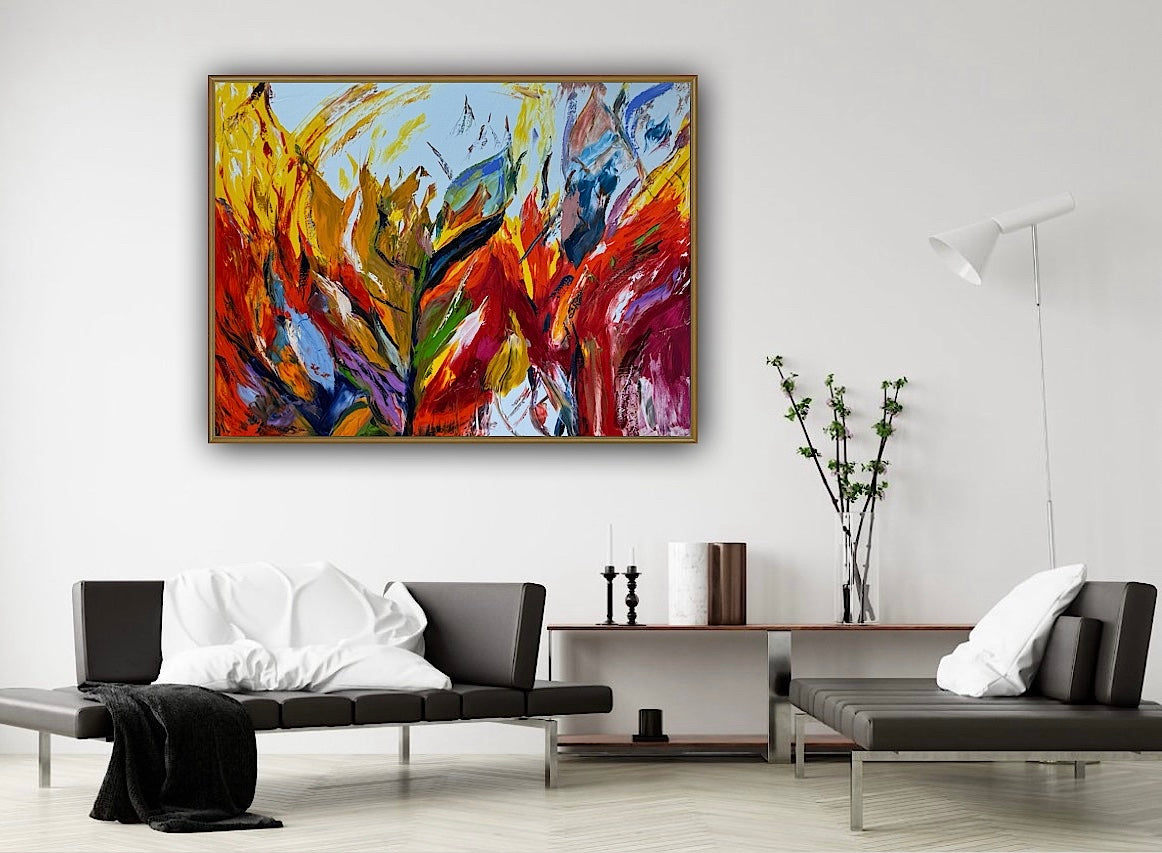 Large Abstract Original Oil Painting On 120x91cm canvas textured Flames of Nature