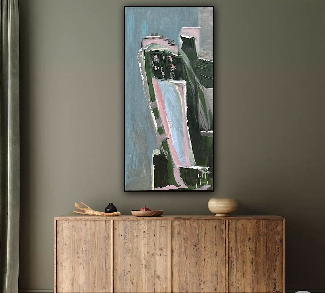 Oka Contemporary Abstract Original Oil Painting 30cm x 60cm textured House on a Hill
