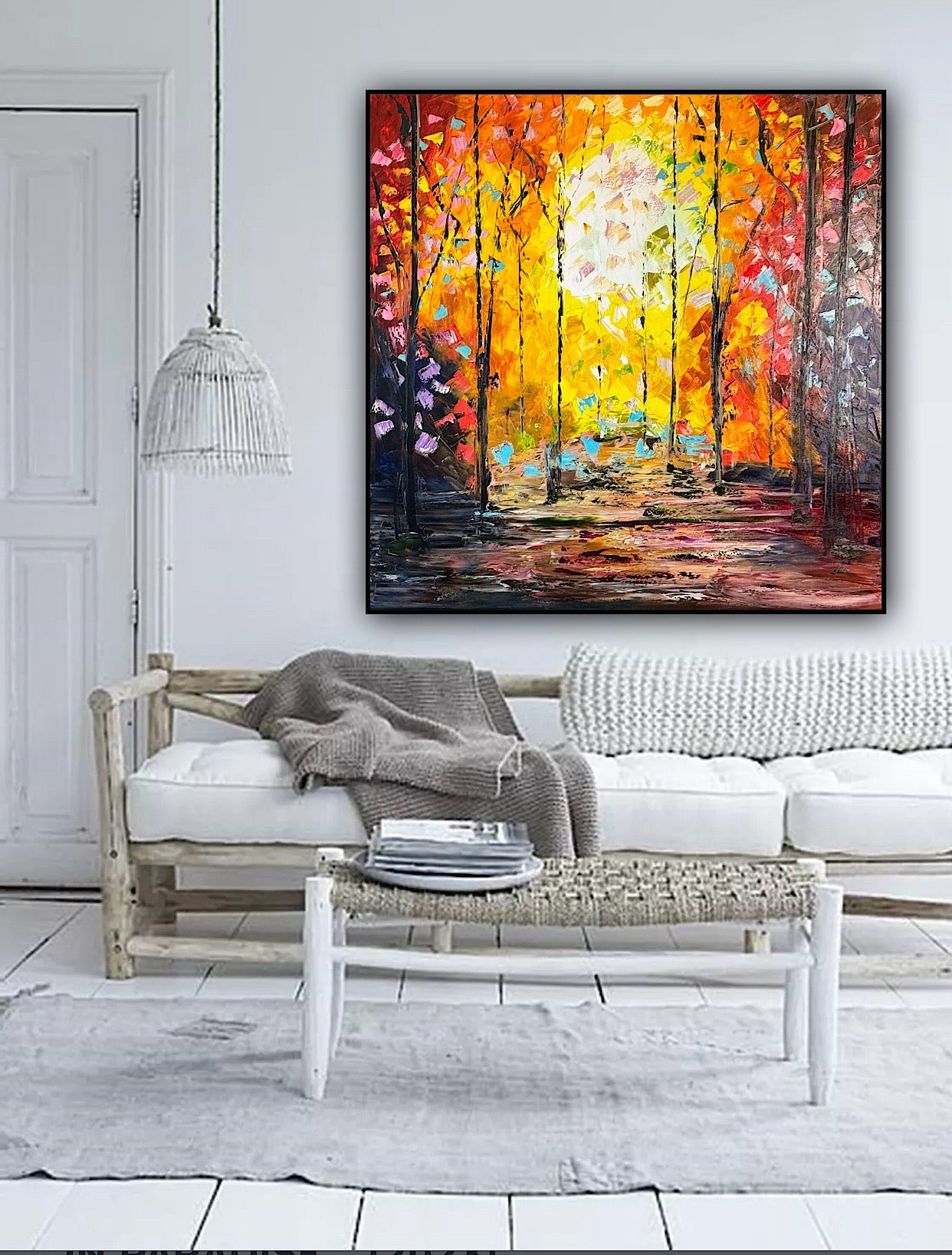 Richter Original Abstract Oil Painting 100x100cm On 1.6cm Canvas Autumn Forest
