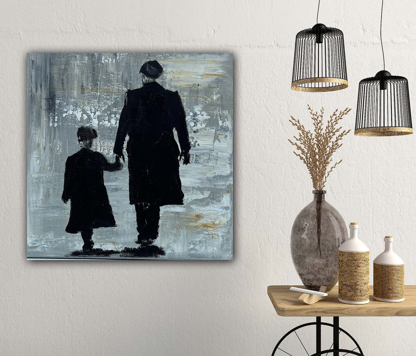 Figurative Modern Abstract contrmporary oil Painting On Canvas 40x40cm Tommy and Charlie Shelby