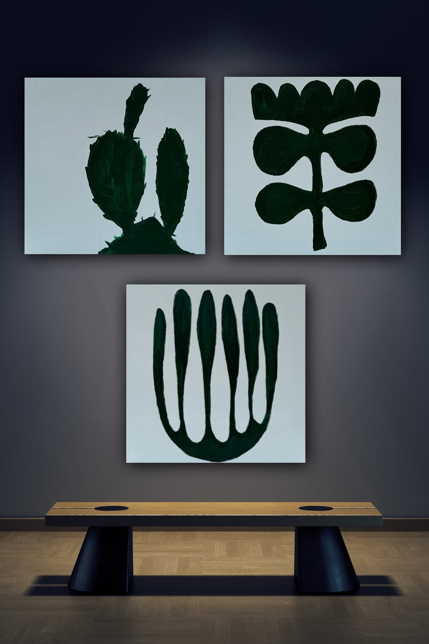 Eferi Plant Green & White Modern Abstract oil Painting On Canvas 40x40cm In Oka floral