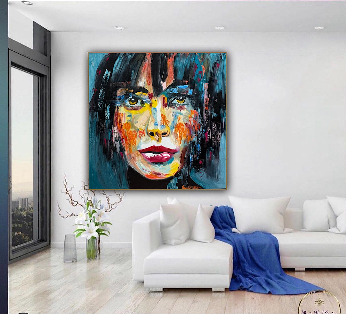 Richter Style Abstract Original Oil Painting On 100 x 100cm canvas Beauty Shades of Tranquility portrait