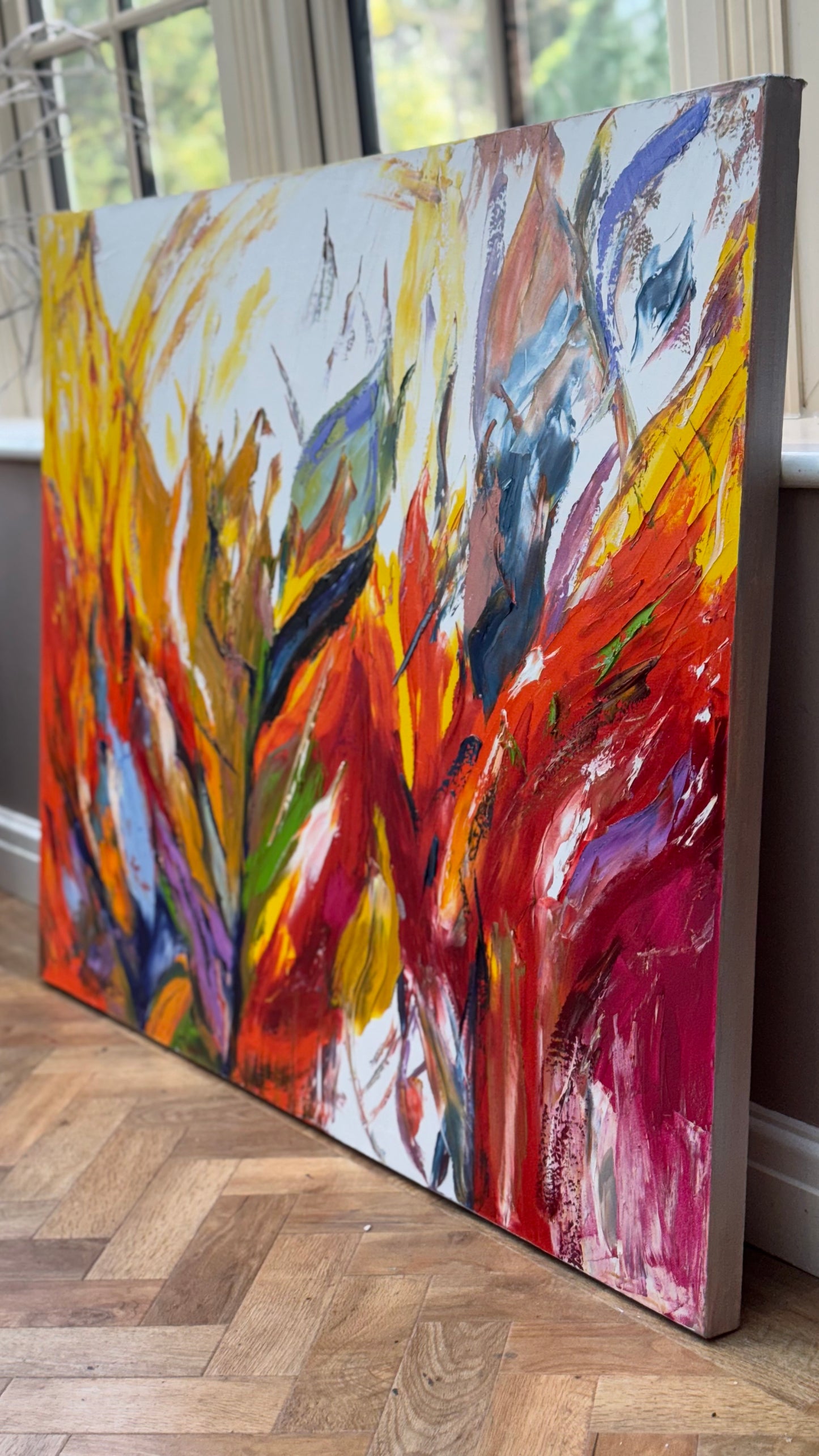 Large Abstract Original Oil Painting On 120x91cm canvas textured Flames of Nature