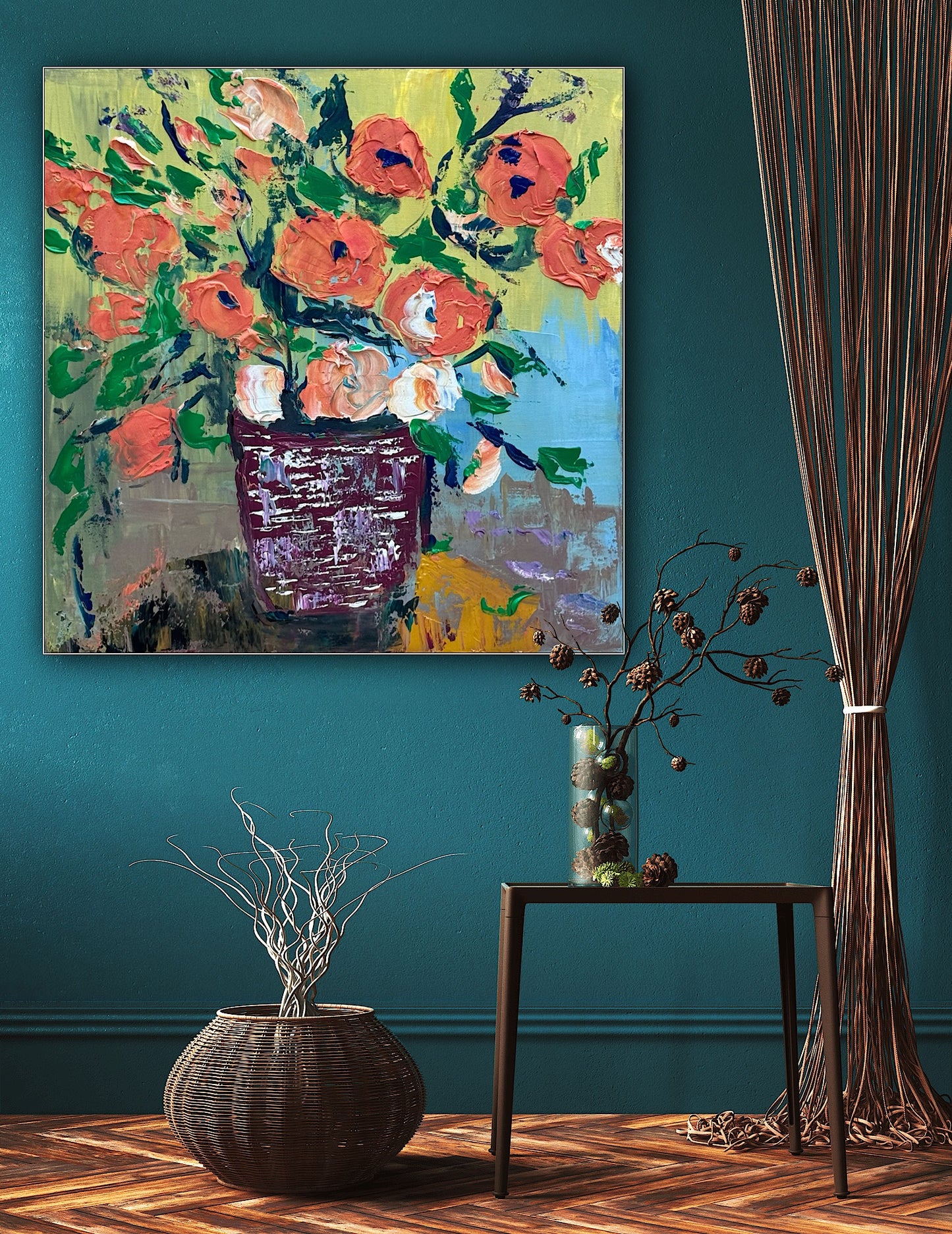 Oka Contemporary Abstract Original Oil Painting 60 x 60cm textured Whispers of Flowers