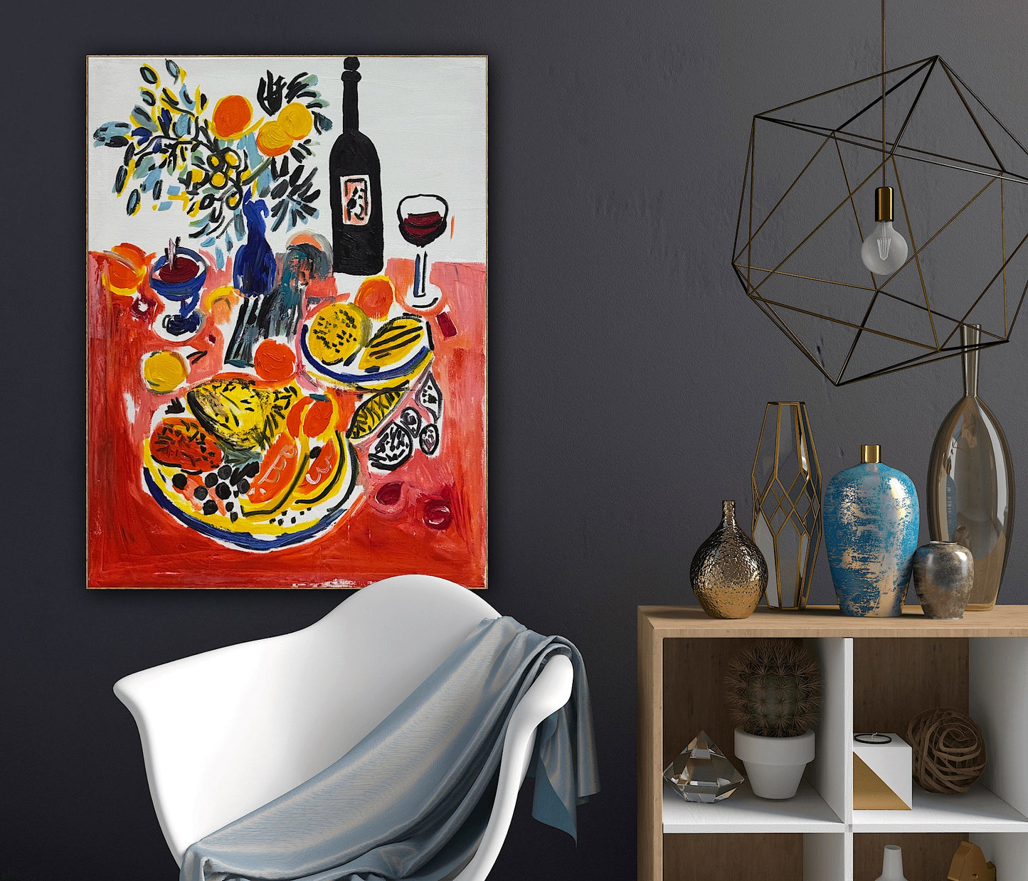 Renour Abstract Original Oil Painting On 80x60cm canvas Wine and Fruit