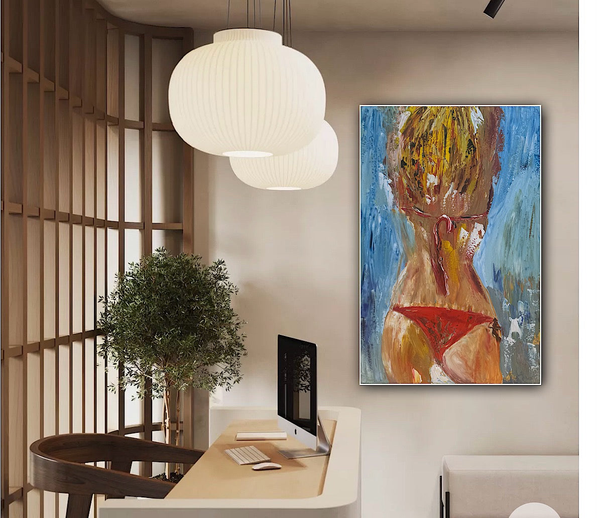 Contemporary Abstract Original Oil Painting On 90 x 60cm Canvas Girl in Red Bikini Nude collection