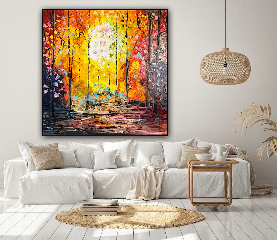 Richter Original Abstract Oil Painting 100x100cm On 1.6cm Canvas Autumn Forest