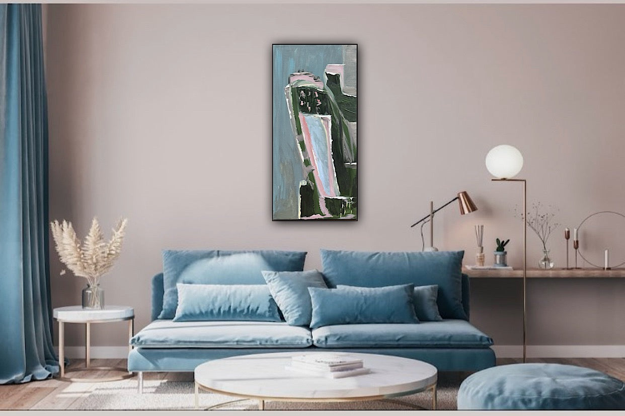 Oka Contemporary Abstract Original Oil Painting 30cm x 60cm textured House on a Hill