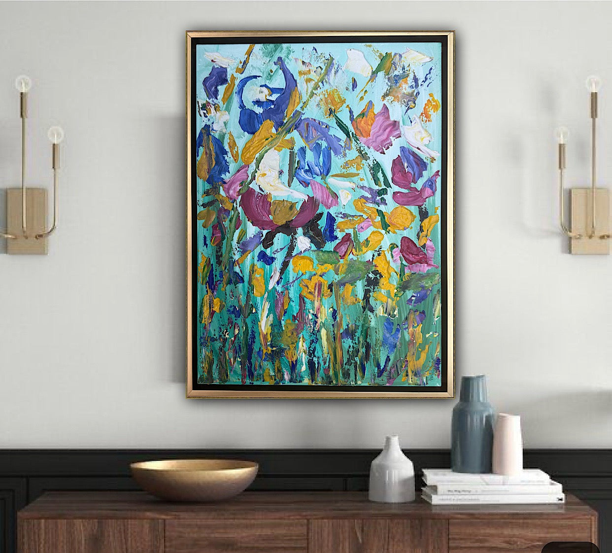 Framed in gold Textured Original Abstract Oil Painting On Canvas 50 x 40cm Eden Gardens