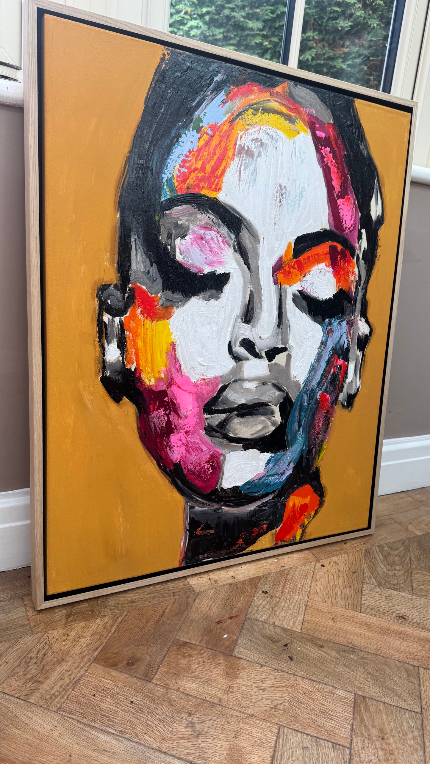 Framed in solid oak frame Original Abstract Oil Painting On Canvas 75x60cm ‘The strong woman’ Oka portrait