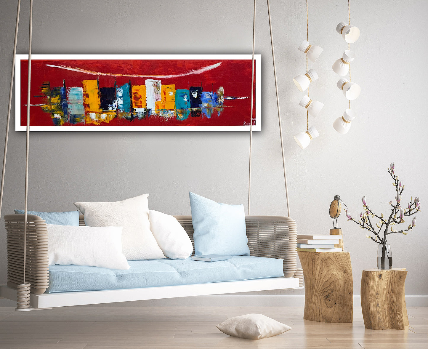 Richter Original Abstract Oil Painting On Canvas 30 x 90cm Cityscape escape New York