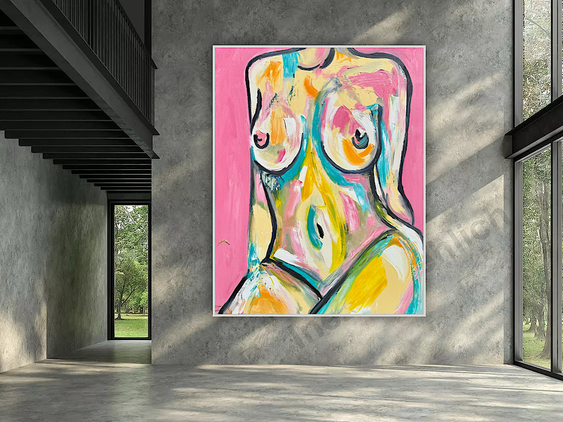Large Abstract Original Oil Painting On 100x80cm canvas Colourful Nude
