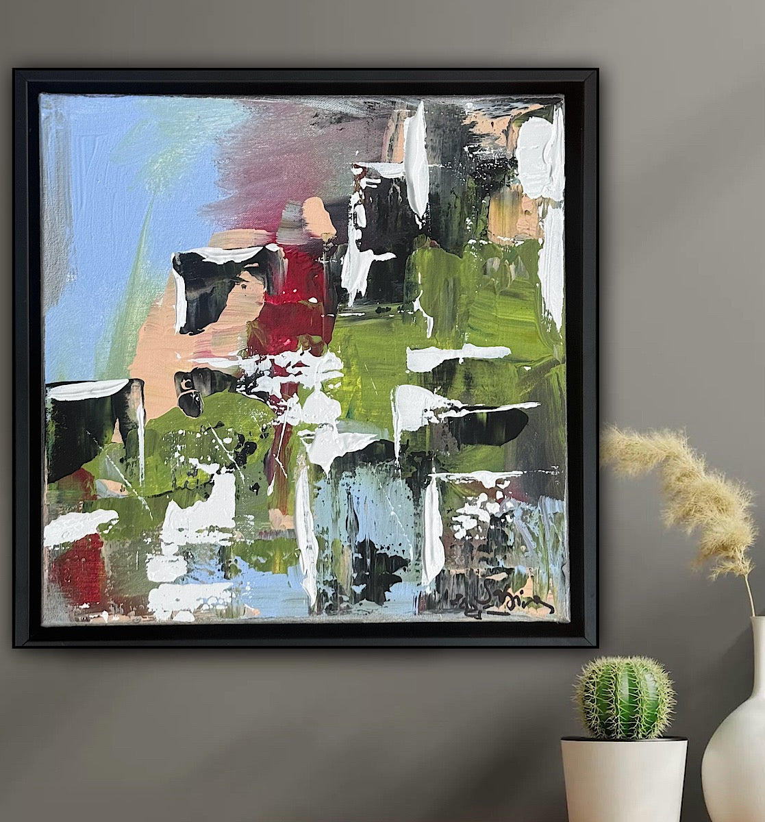 Framed Original Contemporary Abstract Oil Painting On Canvas 24 x 24cm ‘rome’