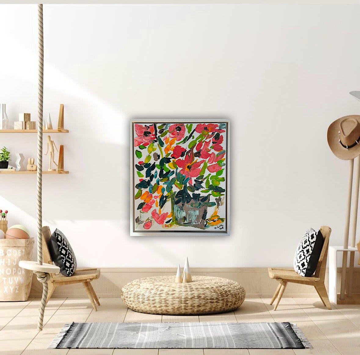 Framed Original Abstract contemporary Oil Painting On Canvas 45x40cm Floral dream textured Oka