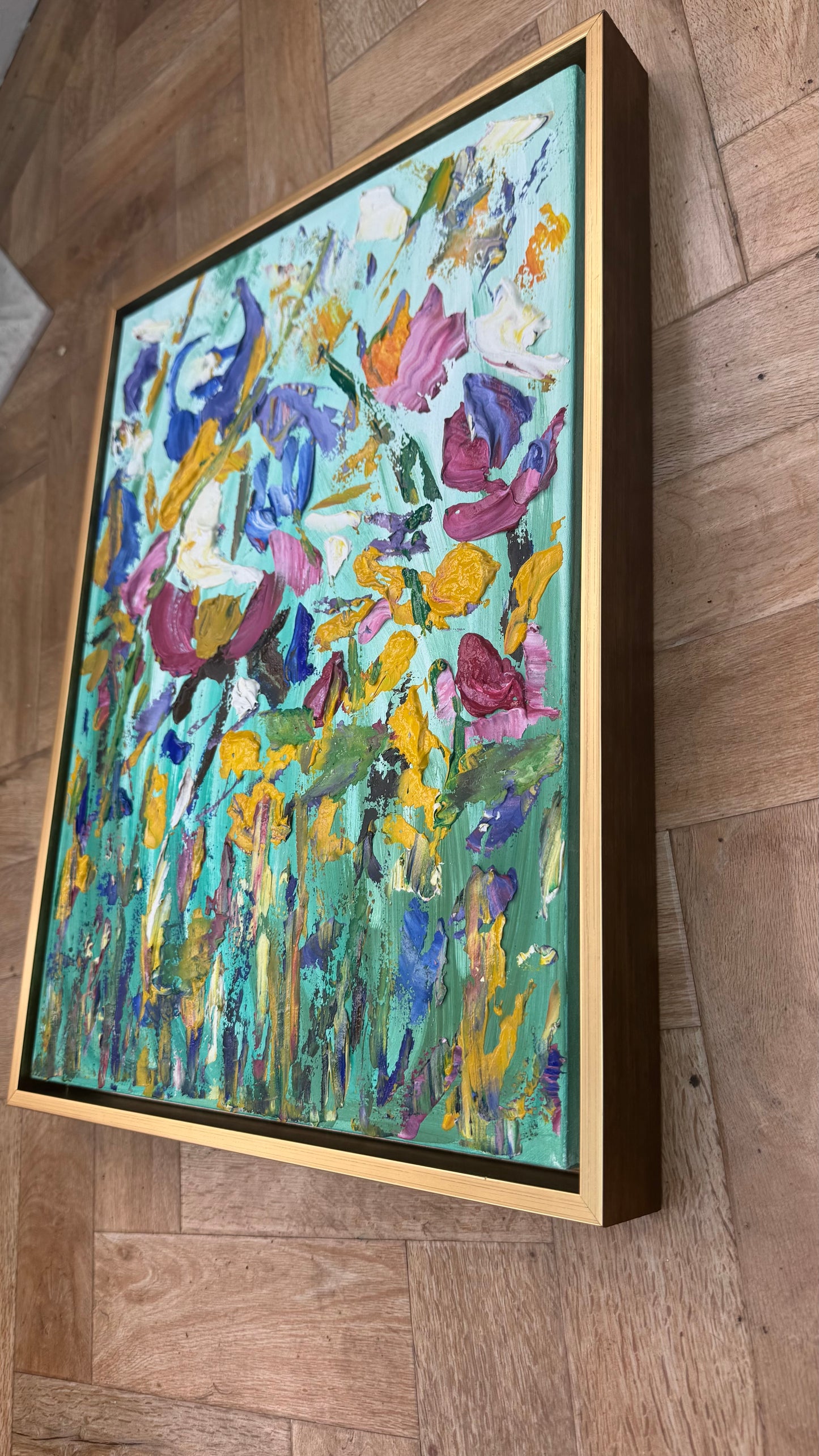 Framed in gold Textured Original Abstract Oil Painting On Canvas 50 x 40cm Eden Gardens