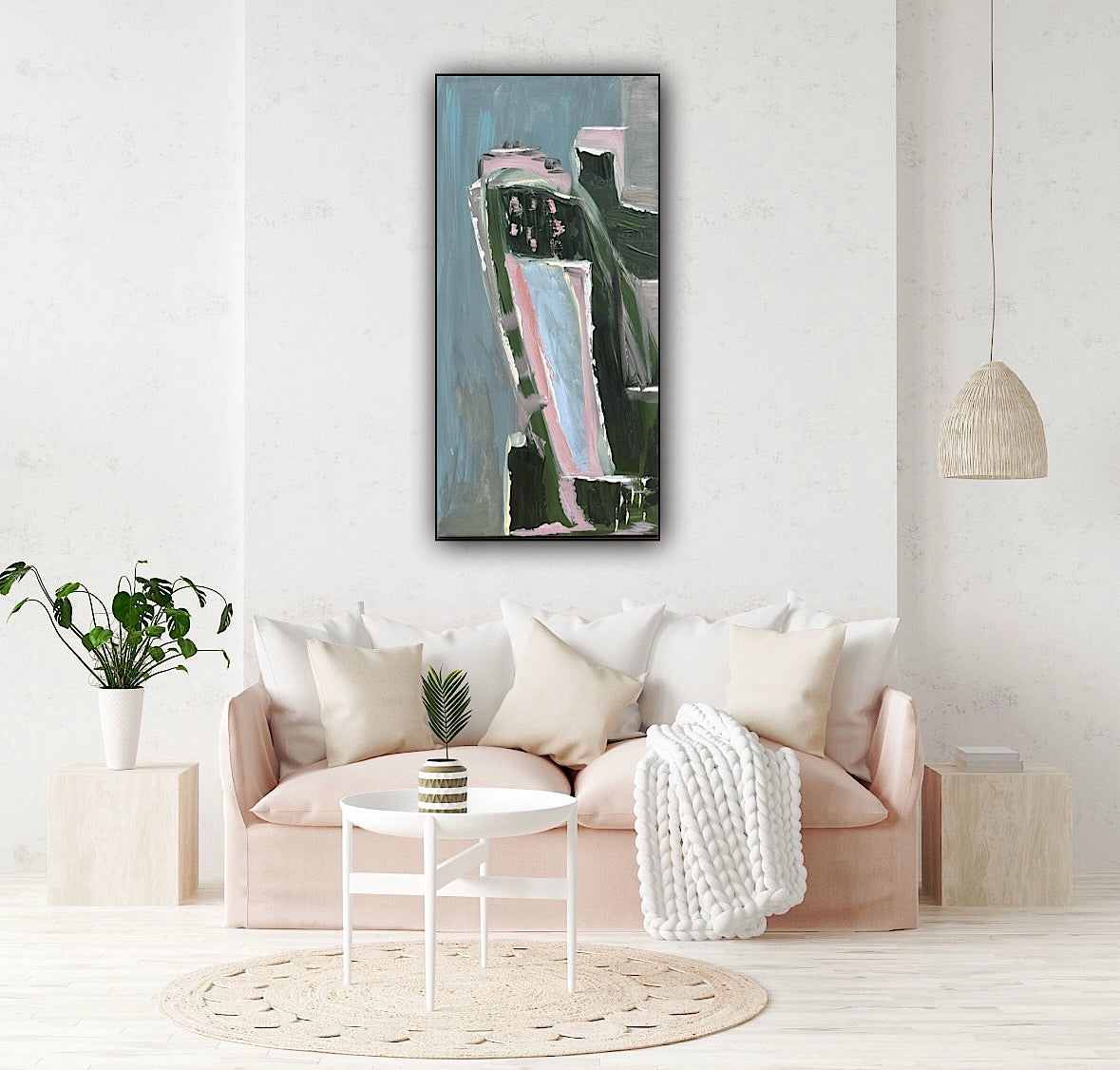 Oka Contemporary Abstract Original Oil Painting 30cm x 60cm textured House on a Hill