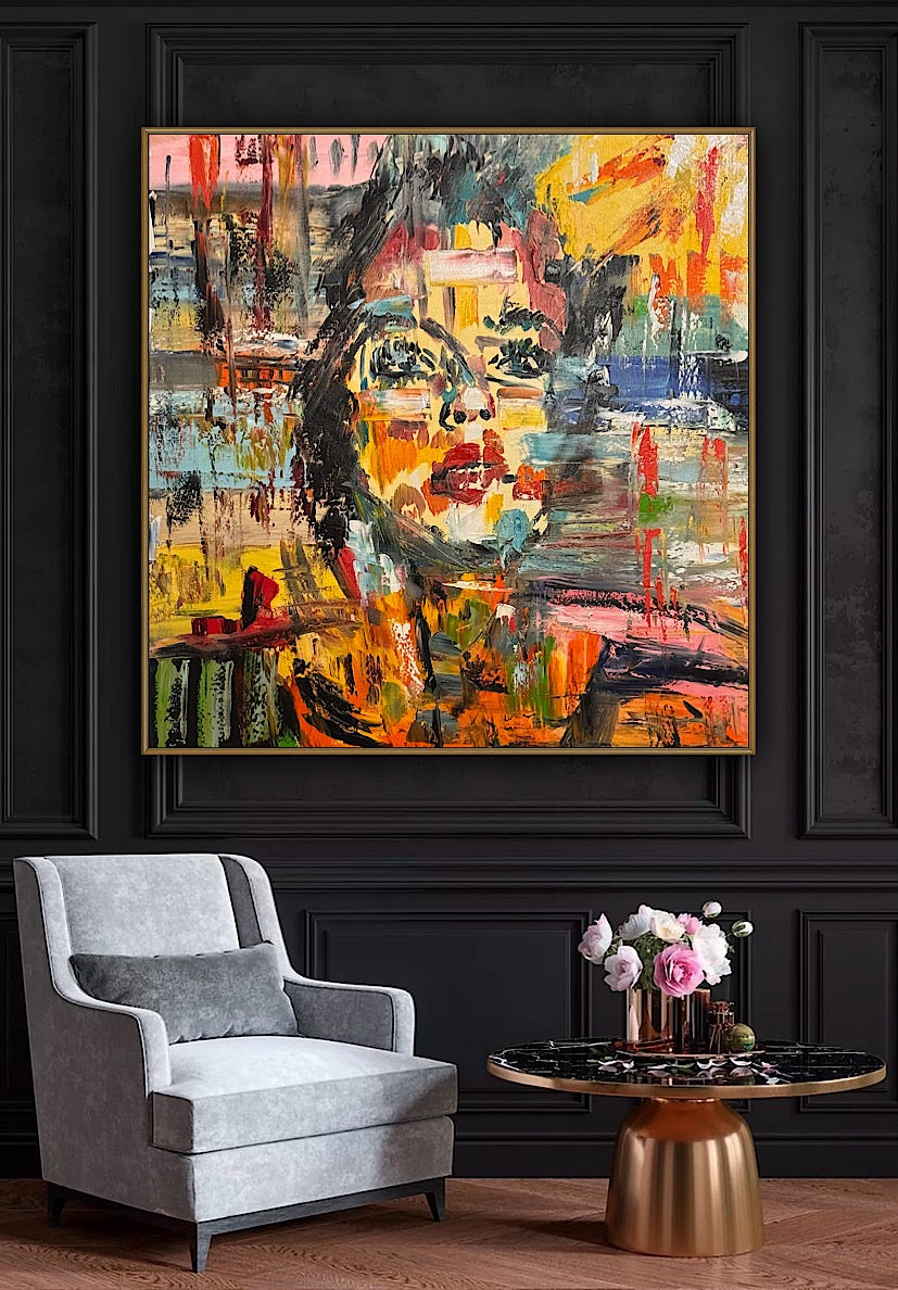 Contemporary Abstract Original Oil Painting On Canvas 80x80cm Graffiti Art Woman’s portrait