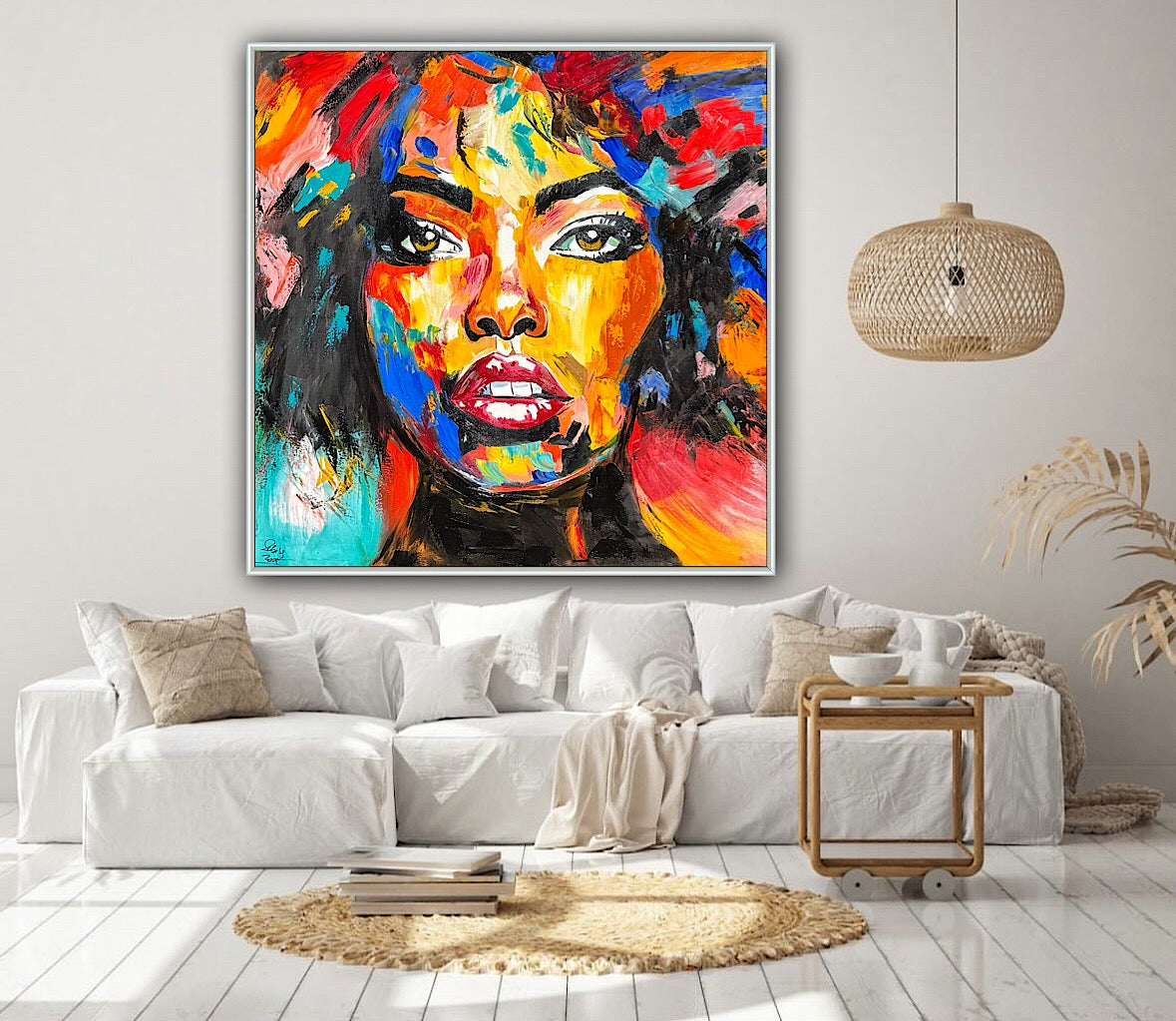 Richter Style Abstract Original Oil Painting On 100 x 100cm canvas Beauty Hazel eyes woman portrait