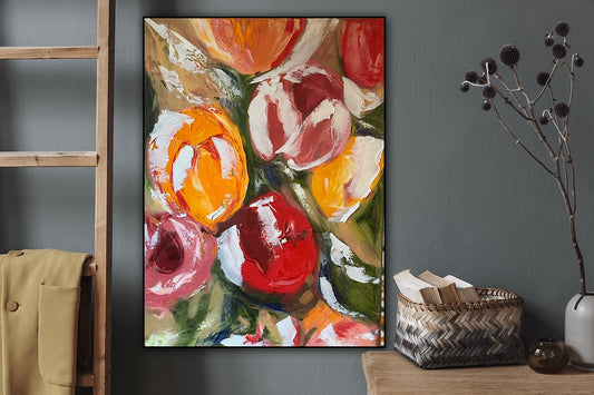 Renoir Style Original Floral Abstract Oil Painting On 70x50cm Canvas Tulips study
