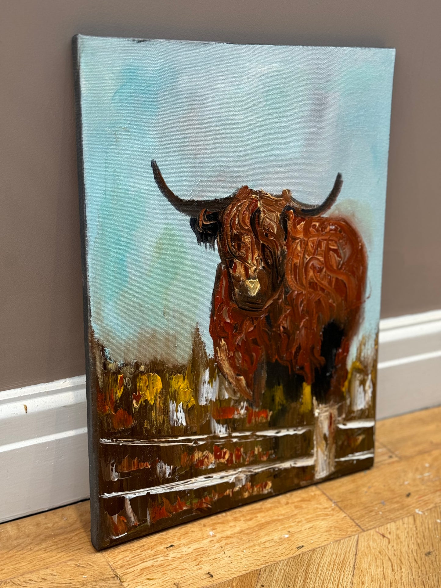 Abstract Original Oil Painting On 30 x 40cm Canvas Aboriginal highland cow ‘Bernie’ animal